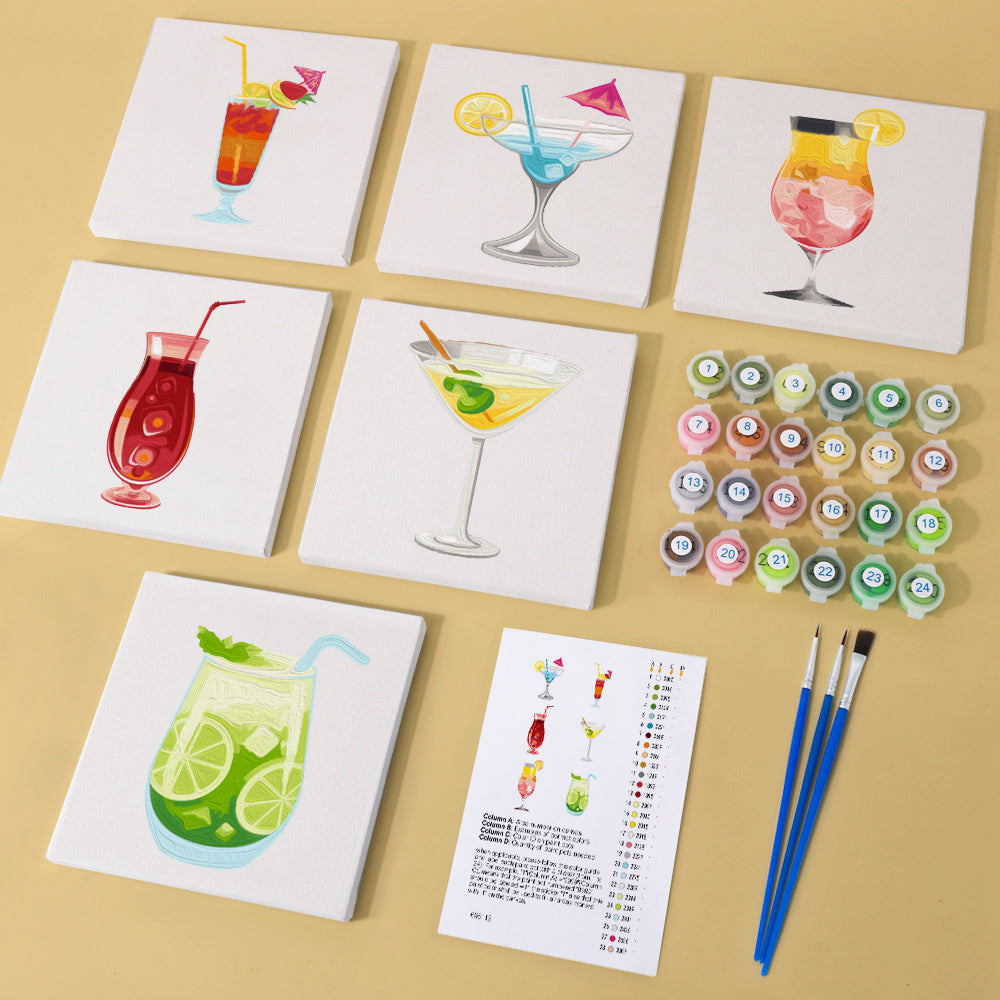 Malen nach Zahlen - 6 Mini-Gem?lde | Cocktail-Set