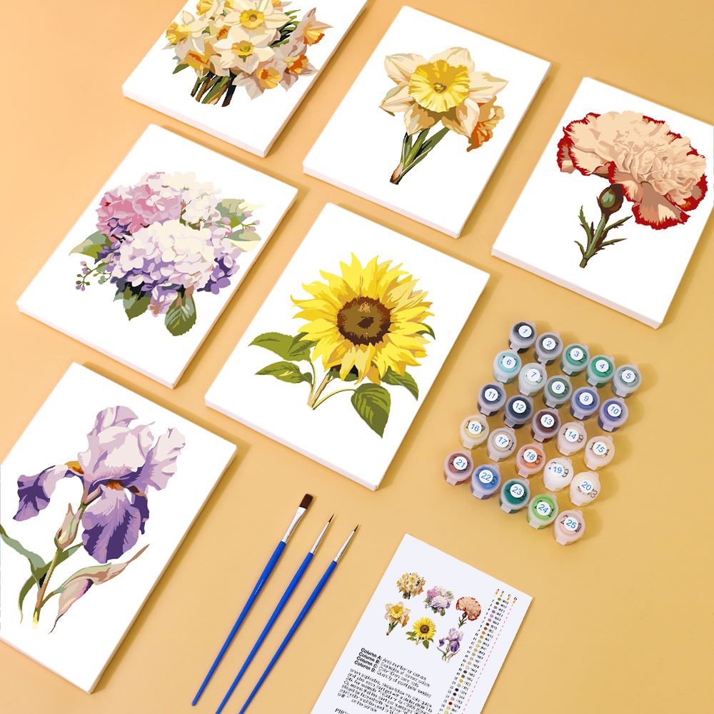 Malen nach Zahlen - 6 Mini-Gem?lde | Blumen-set 2.0