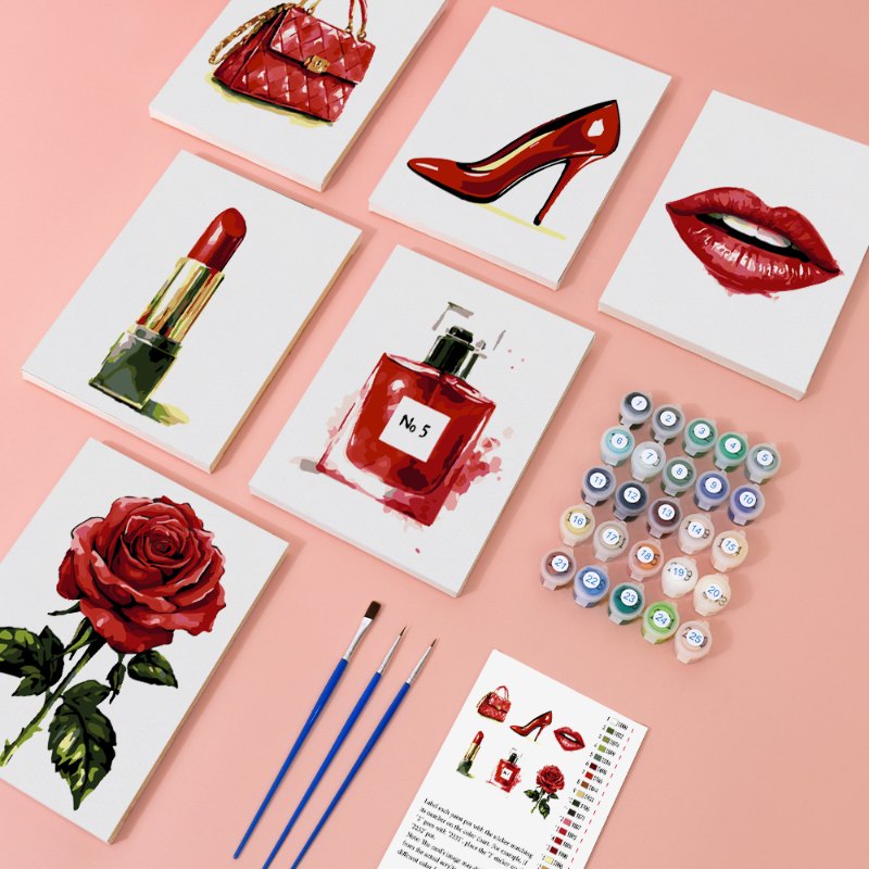 Malen nach Zahlen ¨C 6 Mini-Gem?lde | Red glamour Set