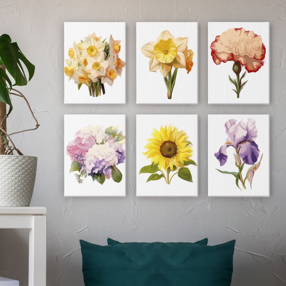 Malen nach Zahlen - 6 Mini-Gem?lde | Blumen-set 2.0