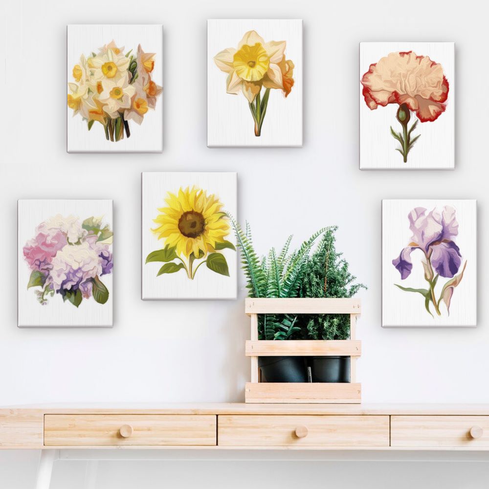 Malen nach Zahlen - 6 Mini-Gem?lde | Blumen-set 2.0