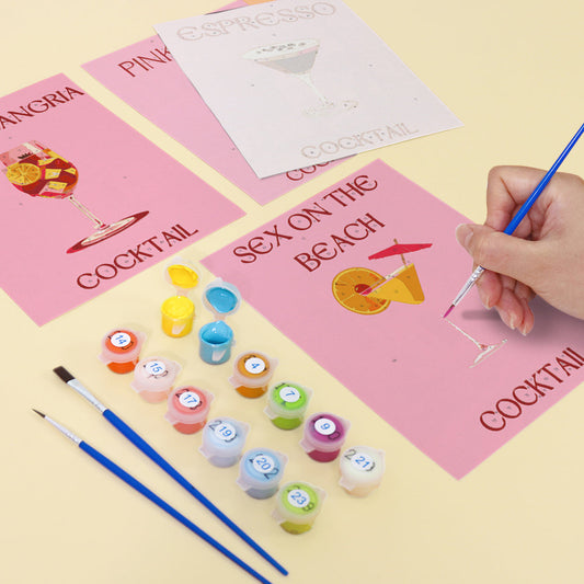 Malen nach Zahlen ¨C 6 Mini-Gem?lde | Pink Cocktail-Set