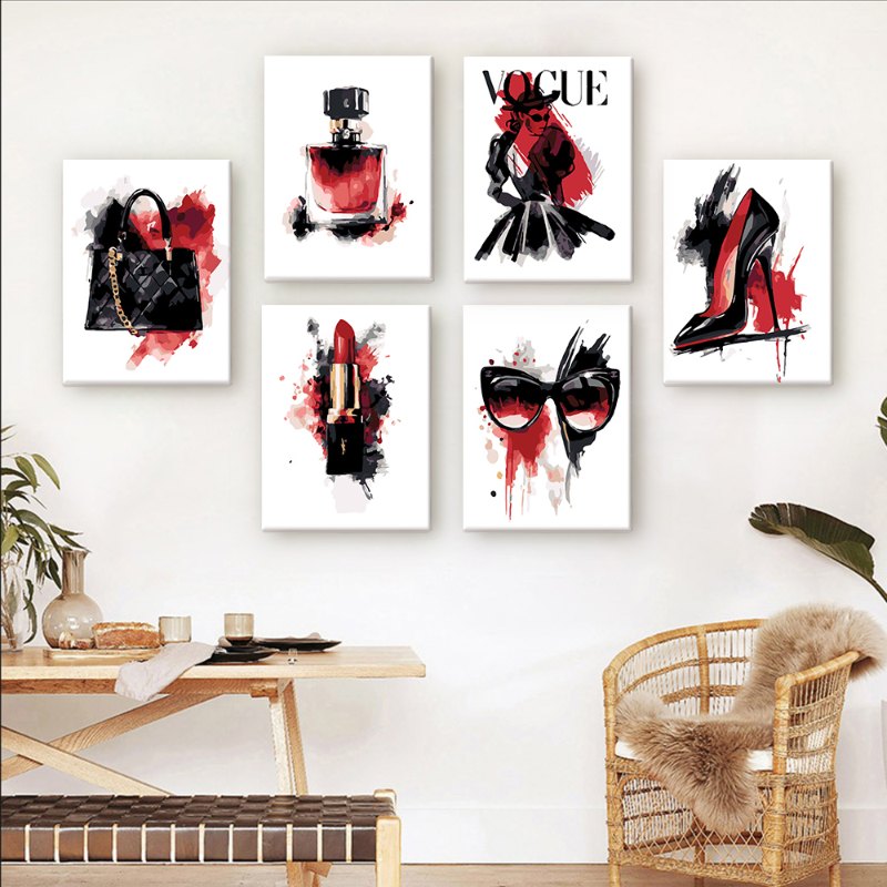 Malen nach Zahlen ¨C 6 Mini-Gem?lde | Red & black glamour Set