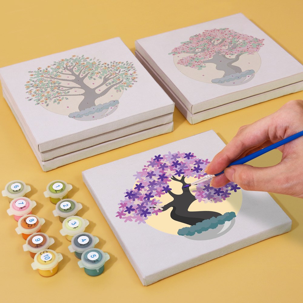Malen nach Zahlen - 6 Mini-Gem?lde | Bunte B?ume Set