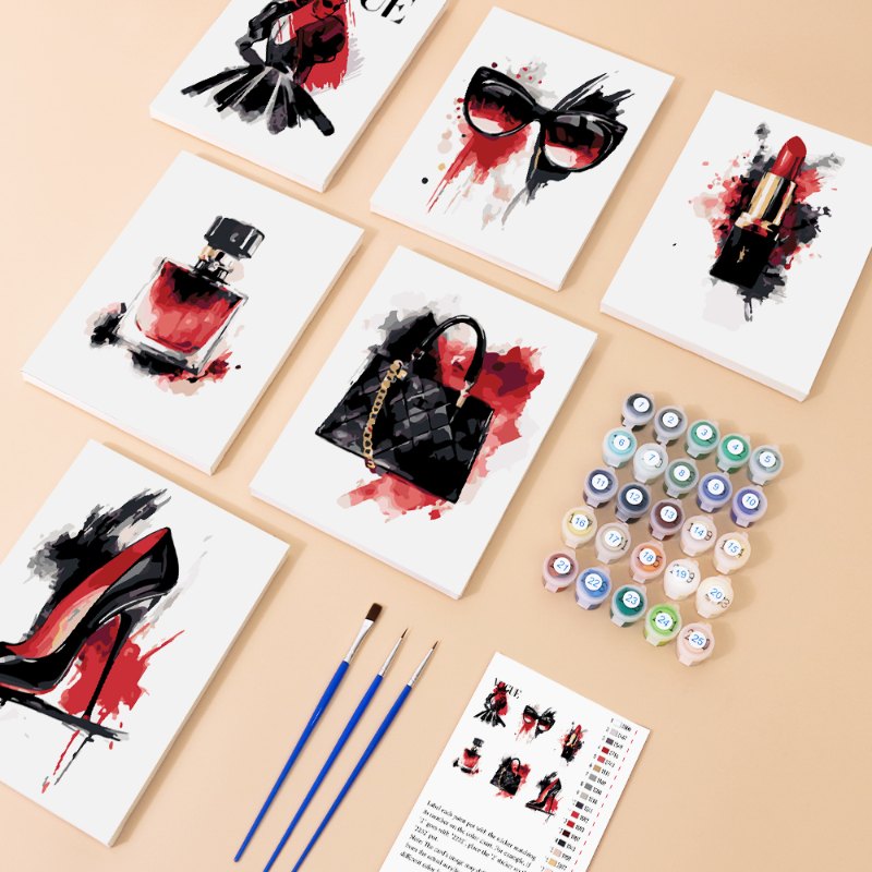 Malen nach Zahlen ¨C 6 Mini-Gem?lde | Red & black glamour Set