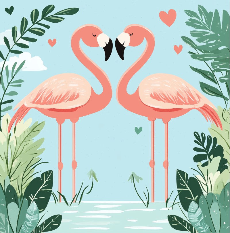Mini Malen nach Zahlen mit Rahmen - Verliebte Flamingos