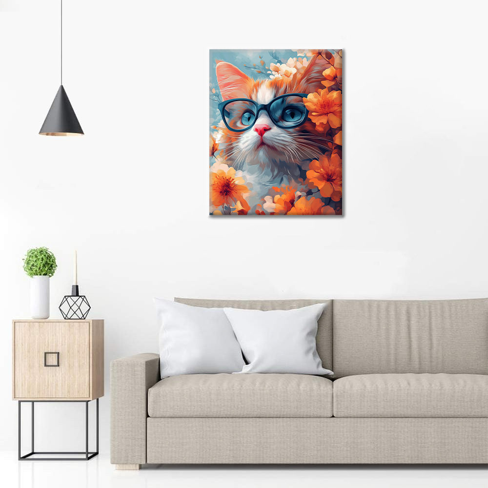 Katze mit Brille - Malen nach Zahlen