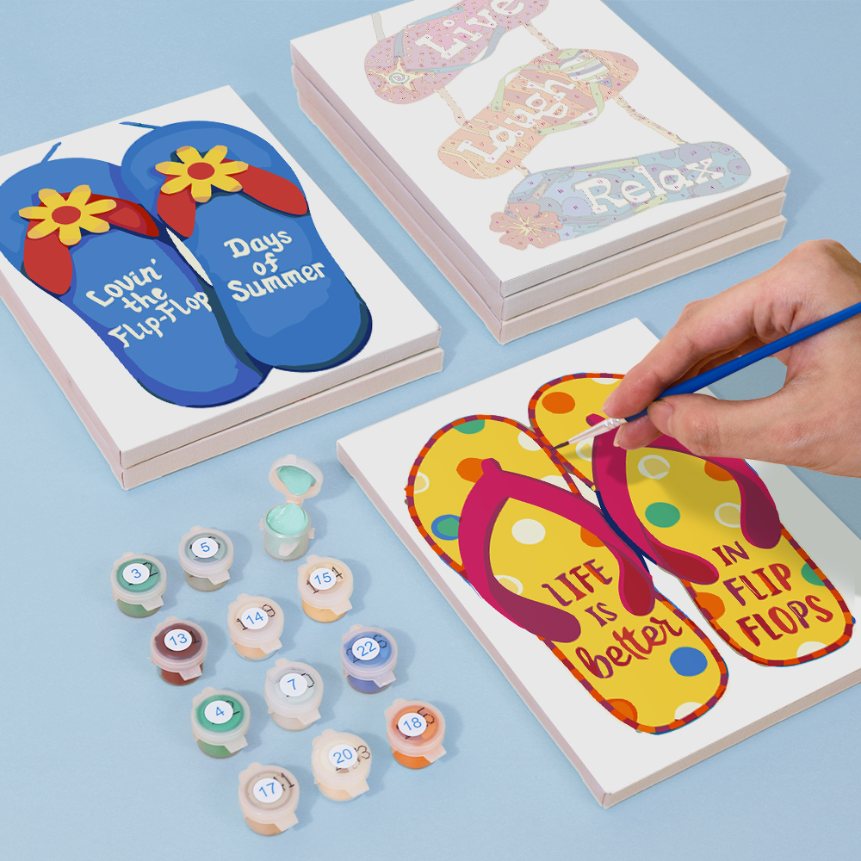 Malen nach Zahlen ¨C 6 Mini-Gem?lde | Flip-Flop Sommer-Set
