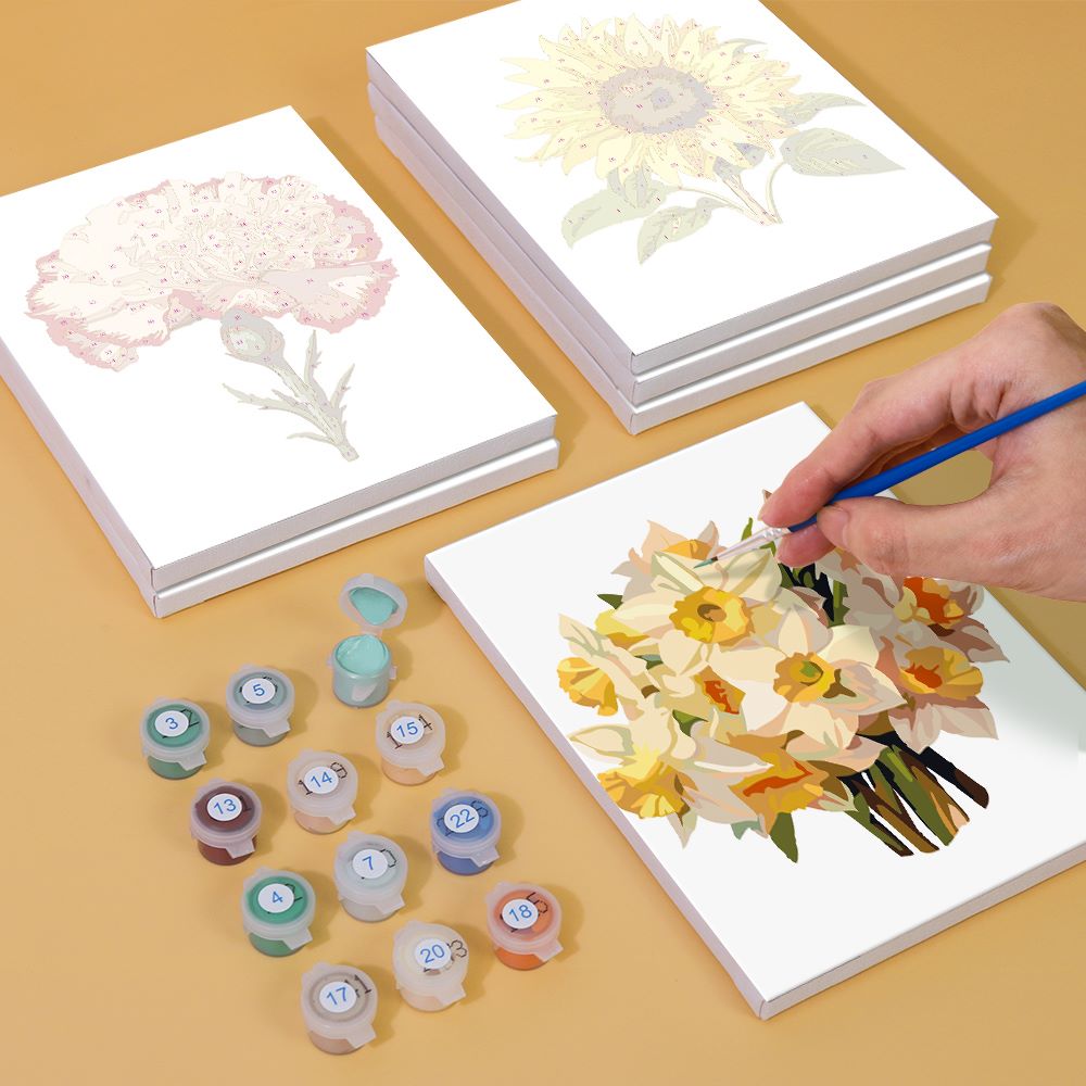 Malen nach Zahlen - 6 Mini-Gem?lde | Blumen-set 2.0