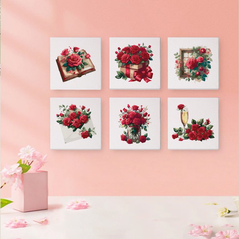 Malen nach Zahlen - 6 Mini- Gem?lde | Valentinstag-Set