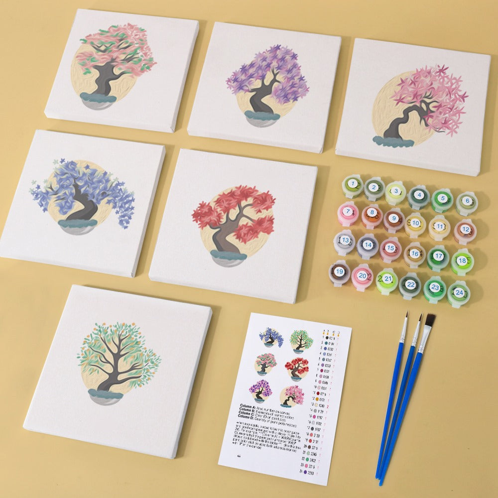 Malen nach Zahlen - 6 Mini-Gem?lde | Bunte B?ume Set