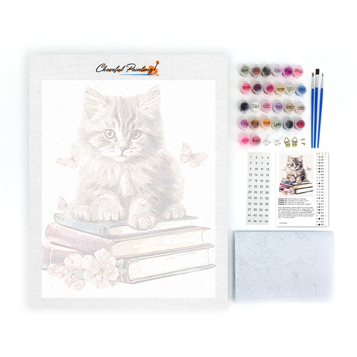 Süße Katzen Clipart mit Büchern - Malen nach Zahlen