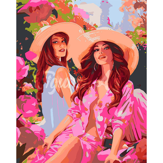 Sisters in a Pink Garden