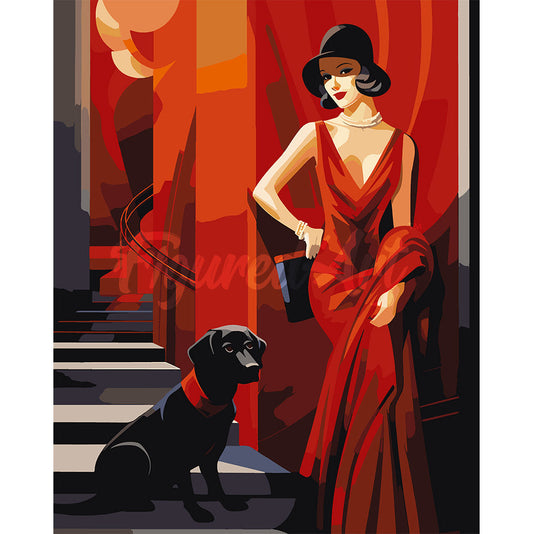 Art Deco Woman with her Dog