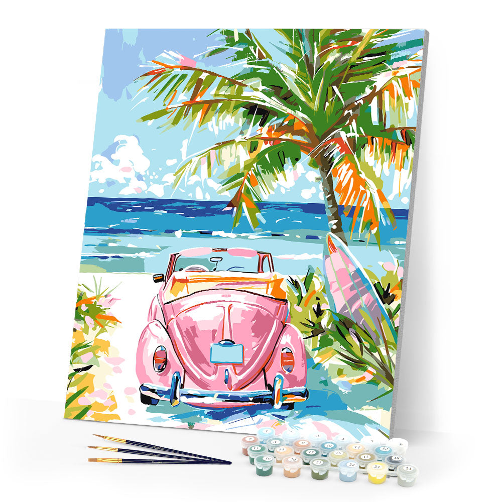 Pink Car by the Sea