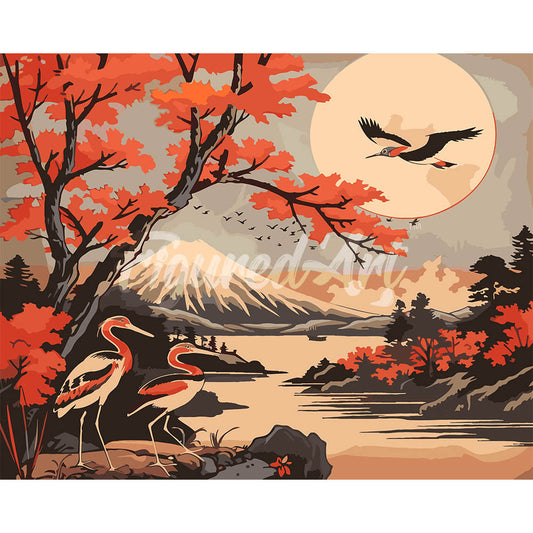 Cranes and Mount Fuji View