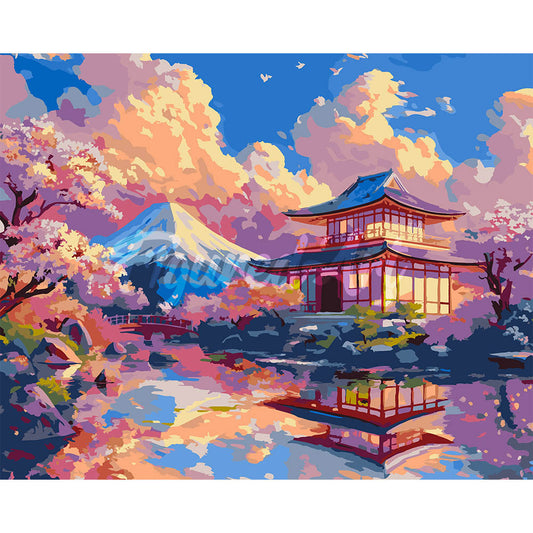 Temple View with Mount Fuji