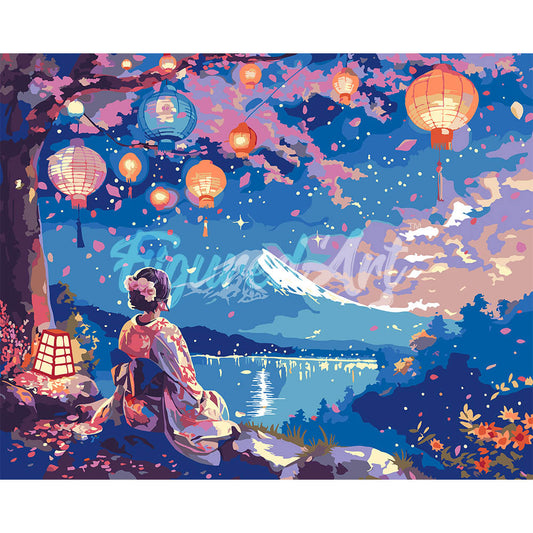 Girl - Lanterns and Mount Fuji