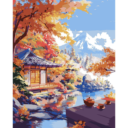 Fall Tea House by the Lake