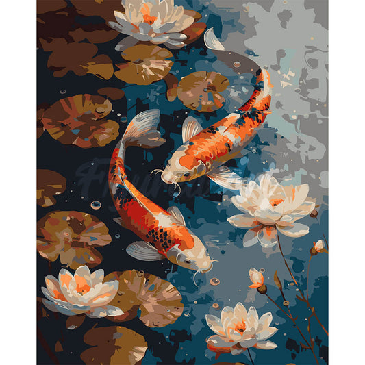 Vintage Koi-Karpfen und Blumen
