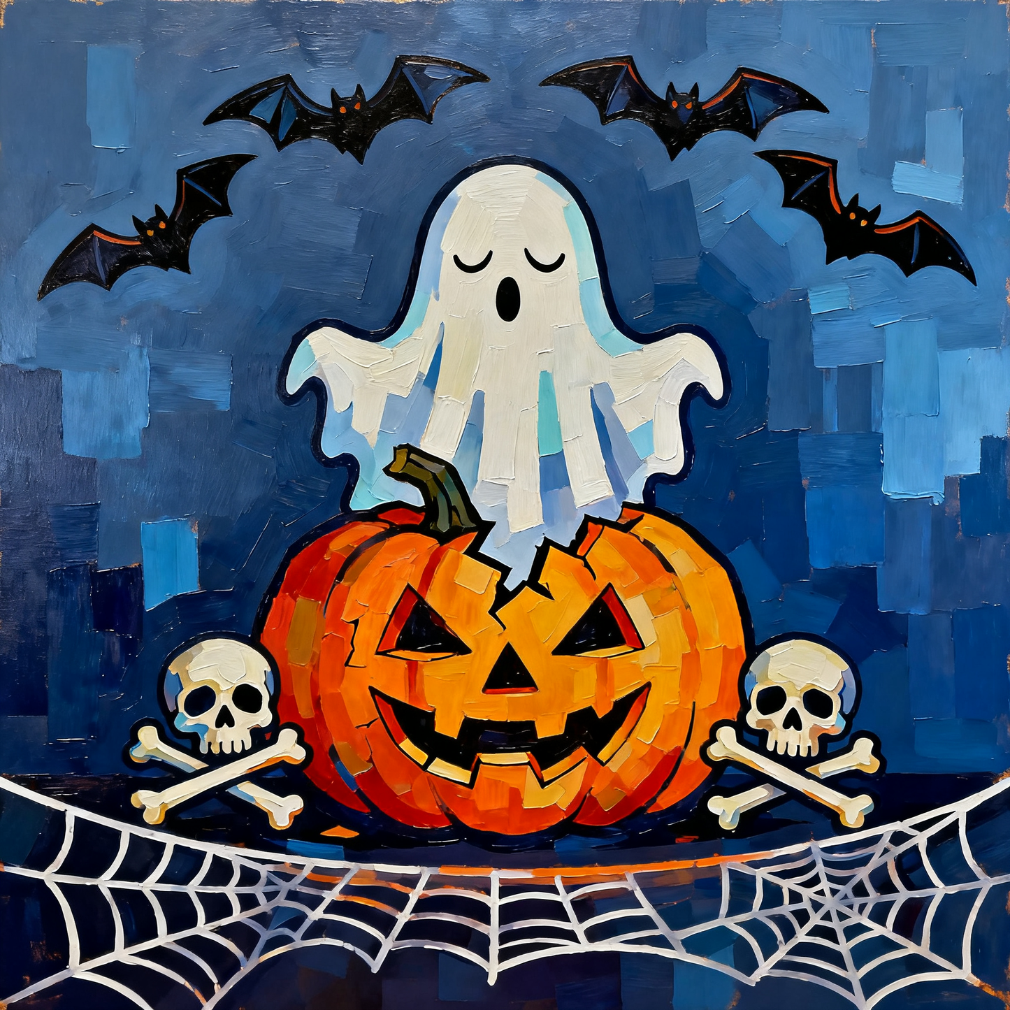 White ghost who likes pumpkin lanterns - Paint by Numbers