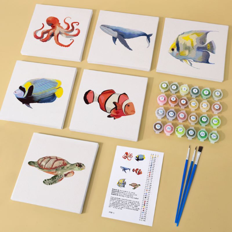 Malen nach Zahlen - 6 Mini- Gem?lde | Fische-Set