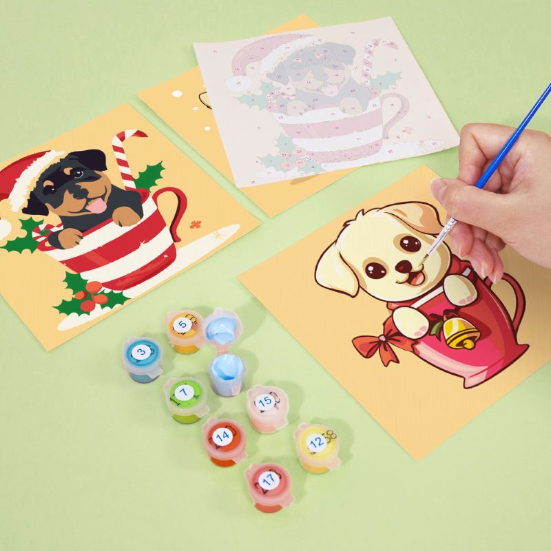 Malen nach Zahlen - 6 Mini- Gem?lde | Weihnachtshunde Set