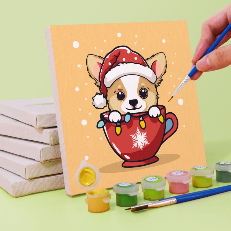 Malen nach Zahlen - 6 Mini- Gem?lde | Weihnachtshunde Set