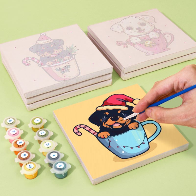 Malen nach Zahlen - 6 Mini- Gem?lde | Weihnachtshunde Set
