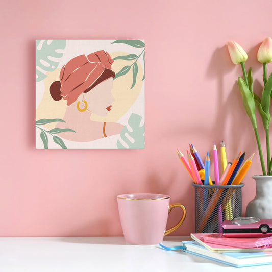 Mini Paint by numbers 8x8 framed - Abstract Woman in Blush Red Turban