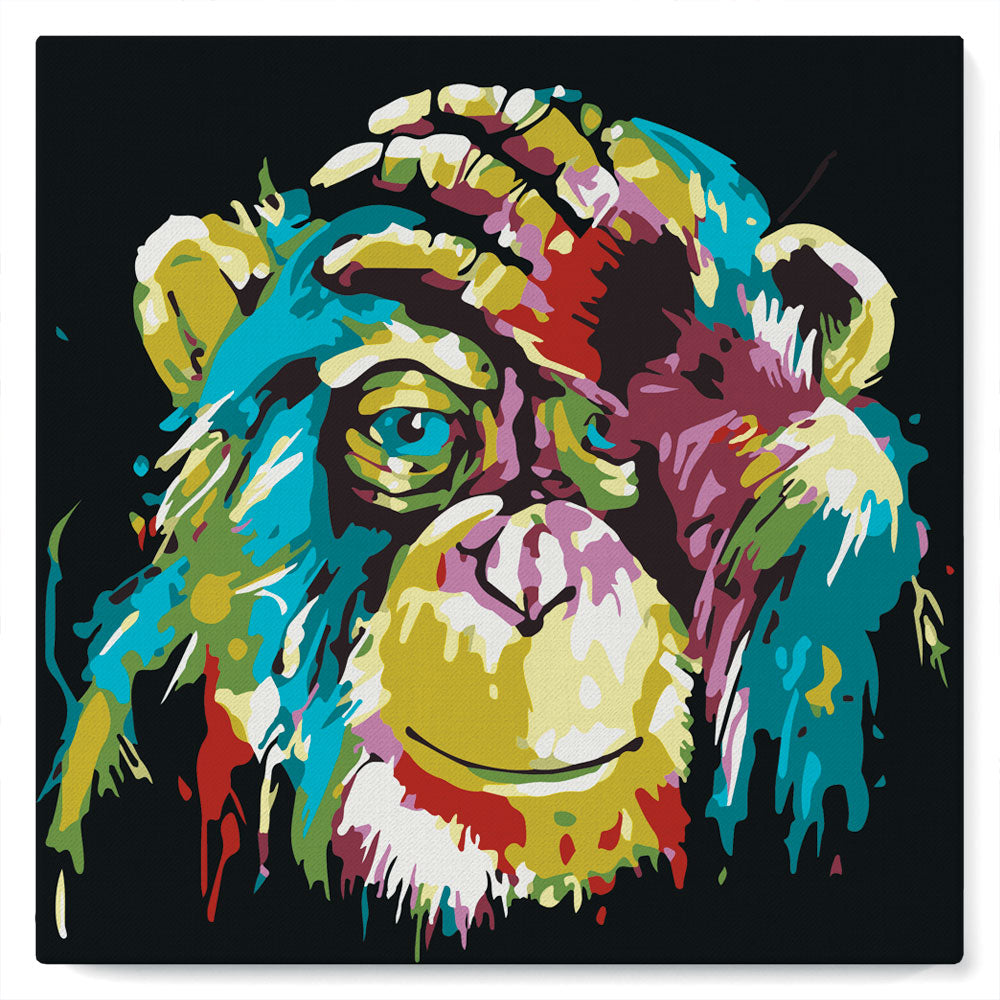Mini-Malen nach Zahlen 8x8 gerahmt - Baboon Pop Art