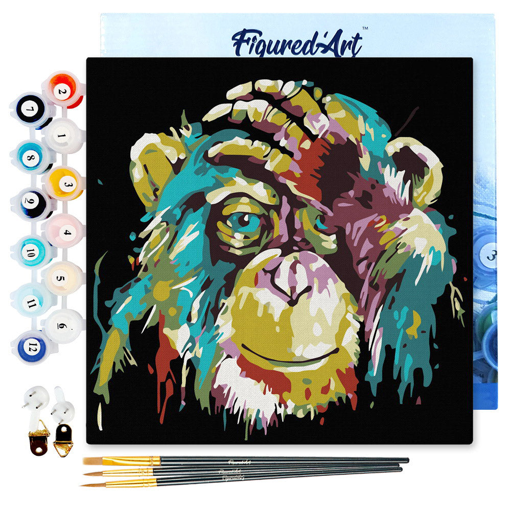 Mini-Malen nach Zahlen 8x8 gerahmt - Baboon Pop Art