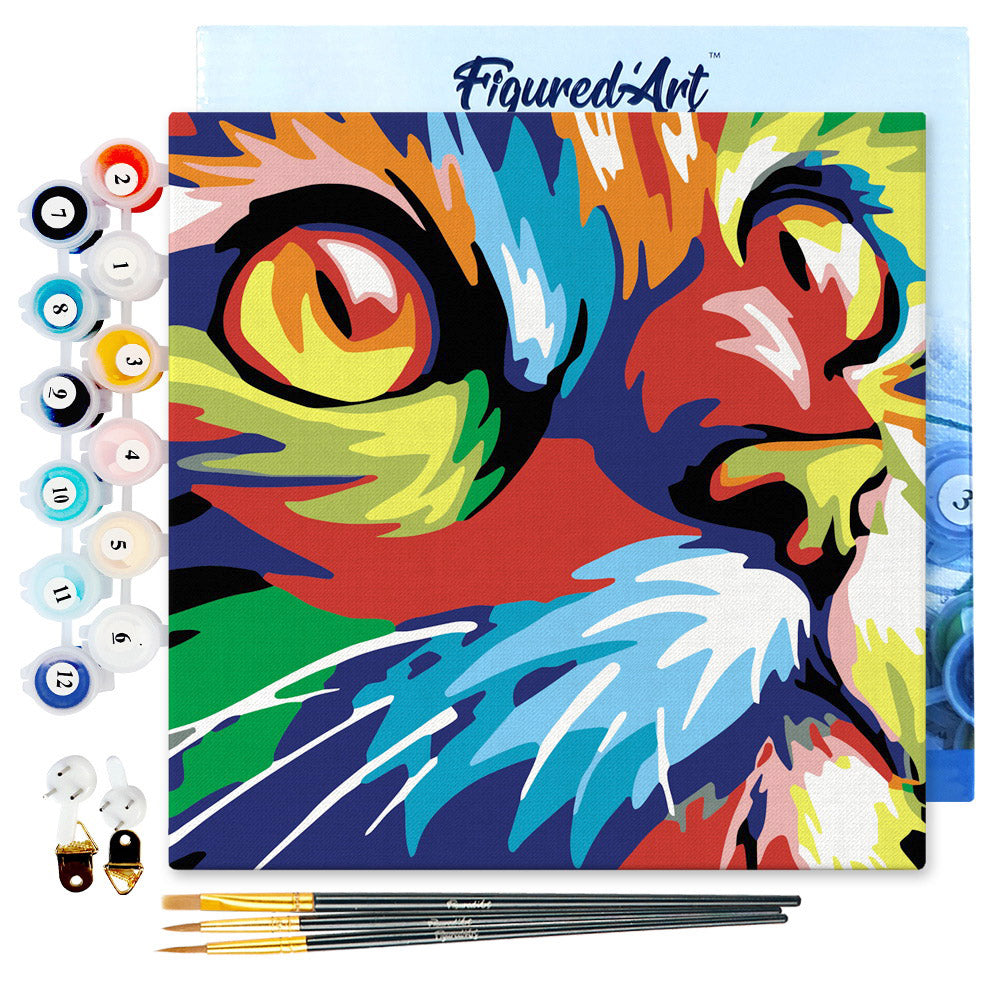 Mini-Malen nach Zahlen 8x8 gerahmt - Feline Pop Art