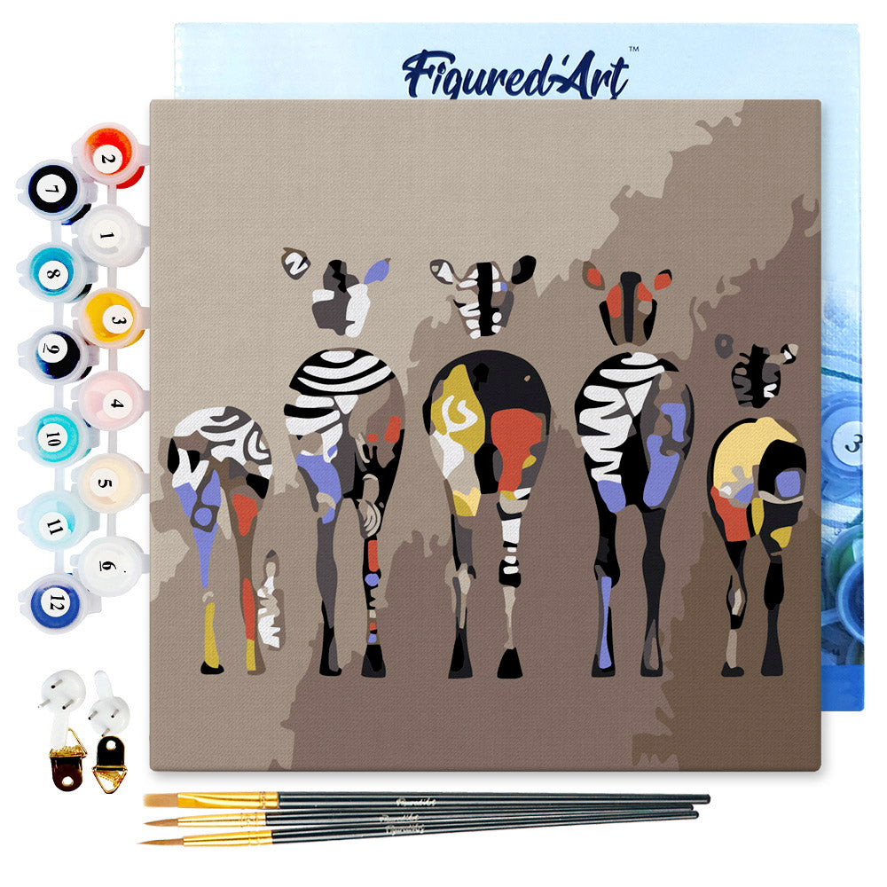 Mini-Malen nach Zahlen 8x8 gerahmt - Zebras Back
