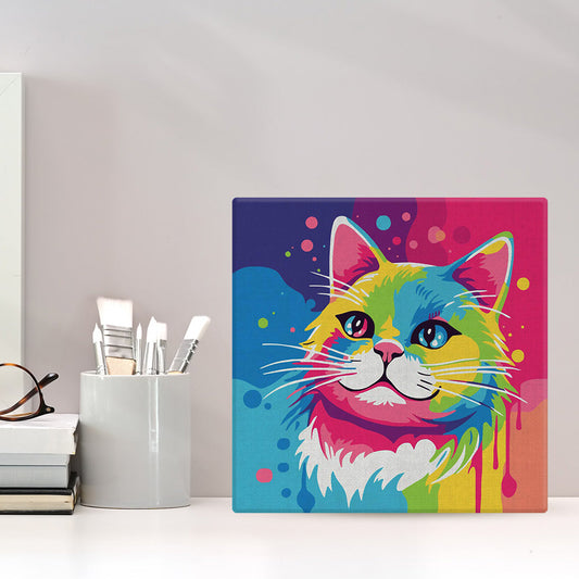 Mini-Malen nach Zahlen 8 x 8 gerahmt - Katze Abstrakt Pop Art