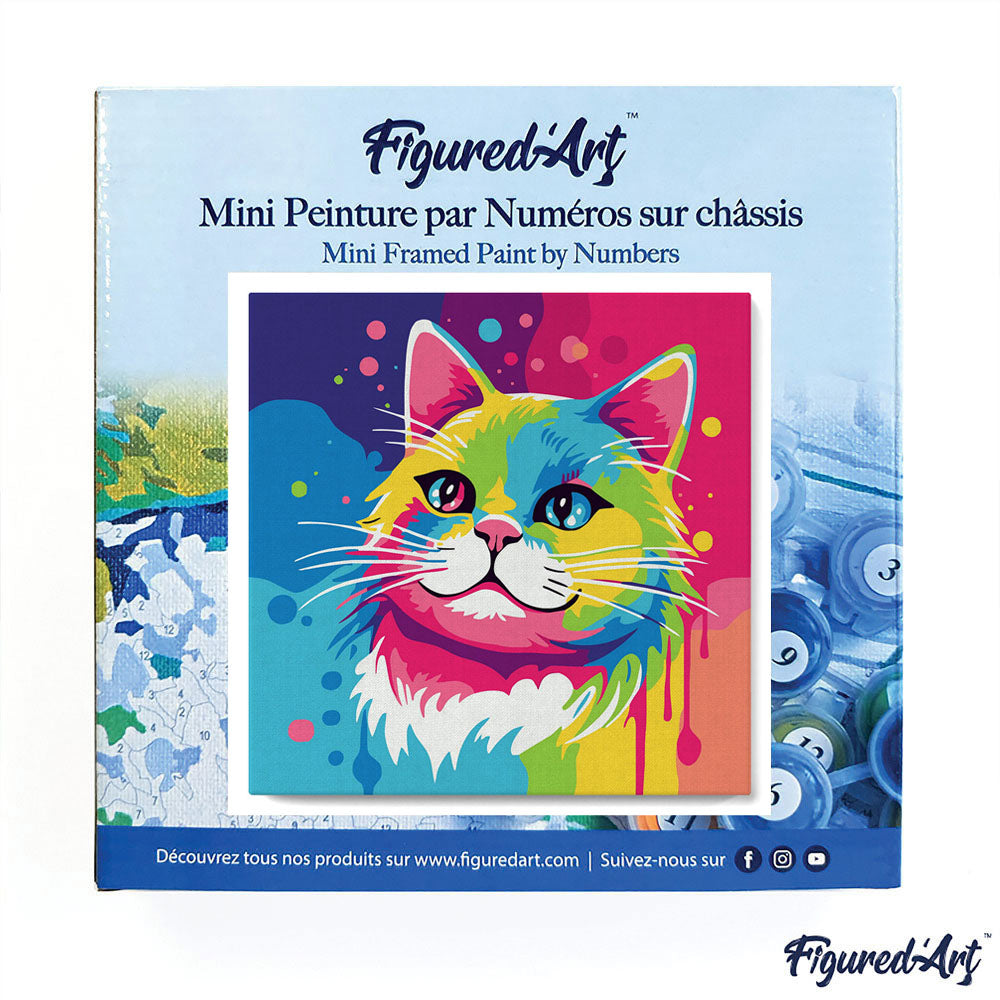 Mini-Malen nach Zahlen 8 x 8 gerahmt - Katze Abstrakt Pop Art