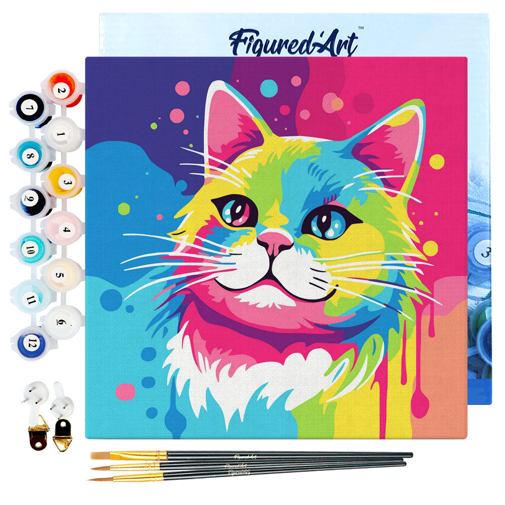 Mini-Malen nach Zahlen 8 x 8 gerahmt - Katze Abstrakt Pop Art