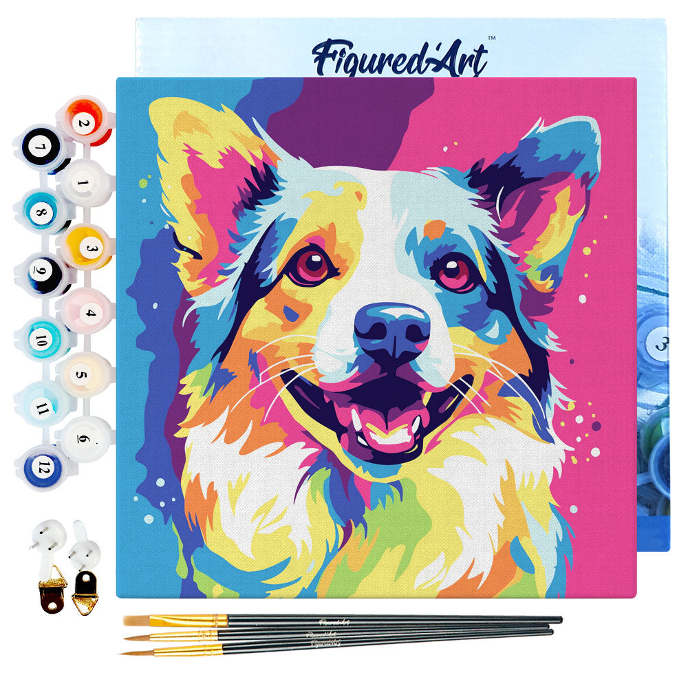 Mini Malen nach Zahlen 8x8 gerahmt - Hund Abstrakt Pop Art