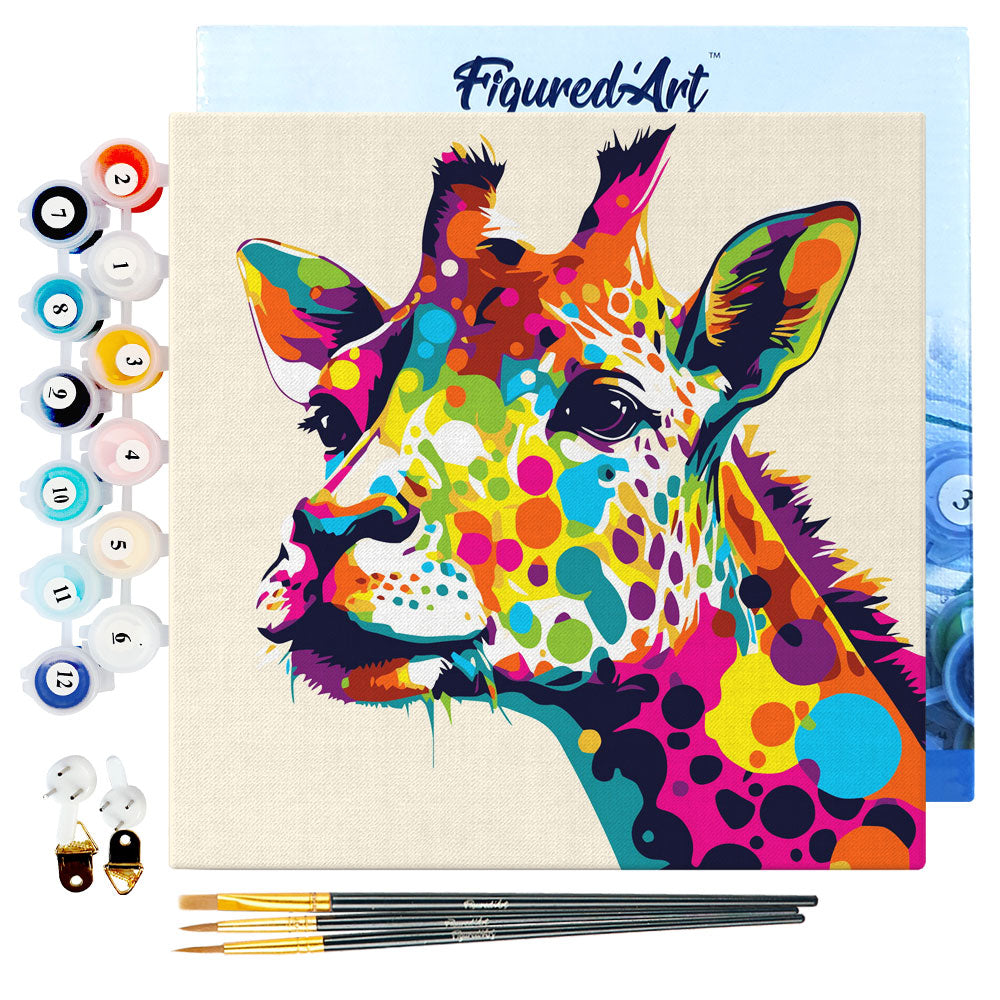 Mini-Malen nach Zahlen 8 x 8 gerahmt - Giraffe Abstrakte Pop-Art