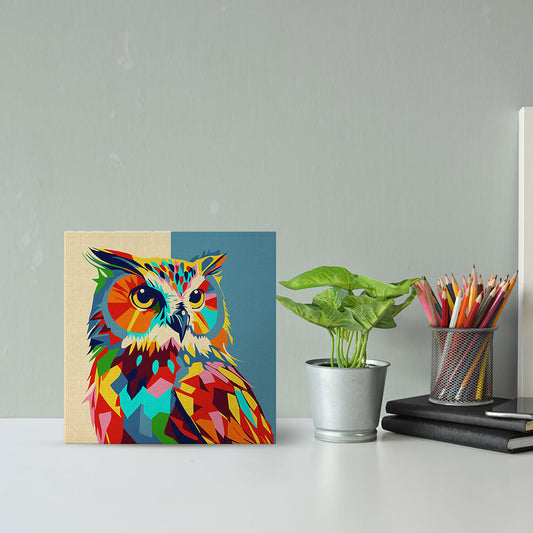 Mini-Malen nach Zahlen 8 x 8 gerahmt - Eule Abstrakte Pop-Art