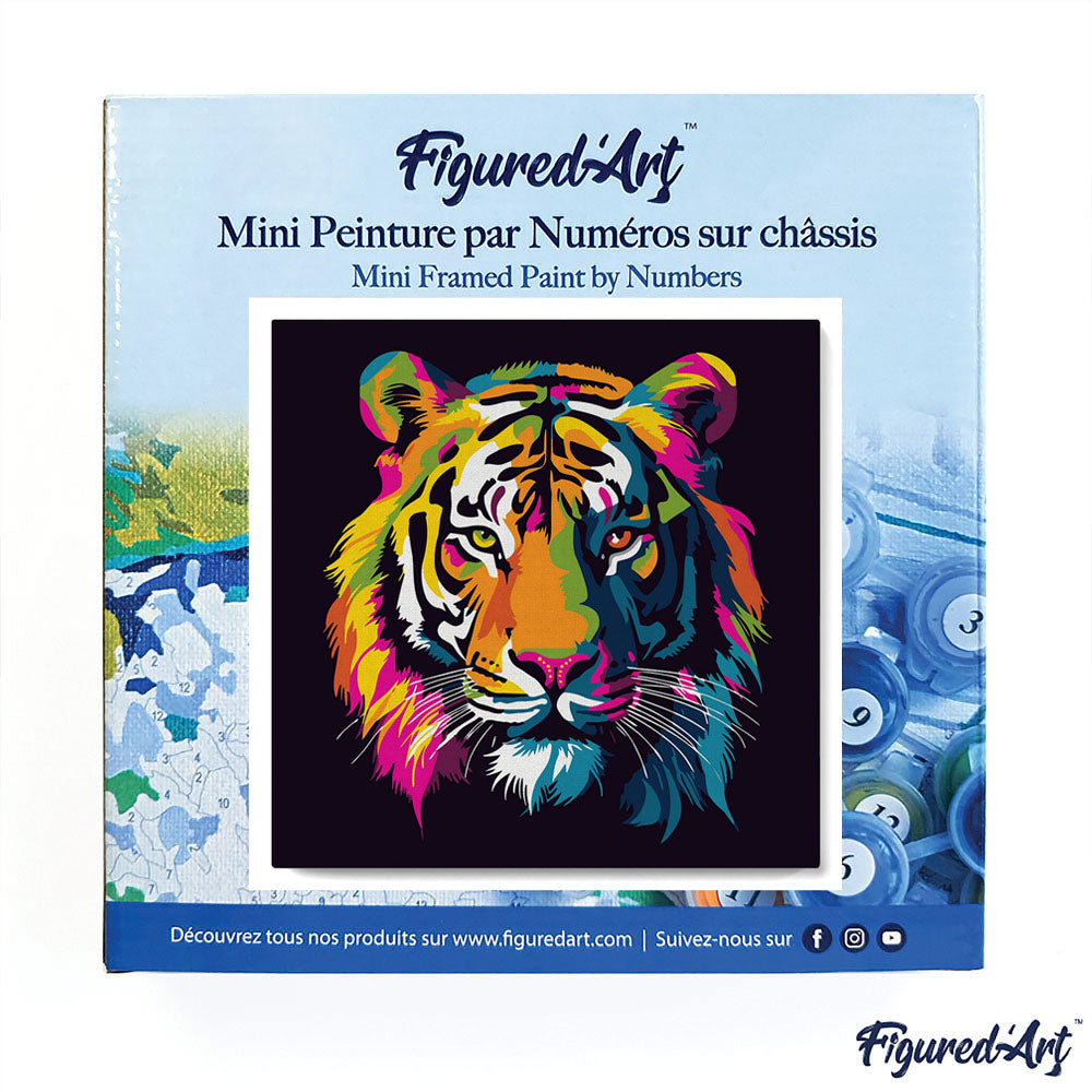 Mini-Malen nach Zahlen 8 x 8 gerahmt - Tiger Abstract Pop Art