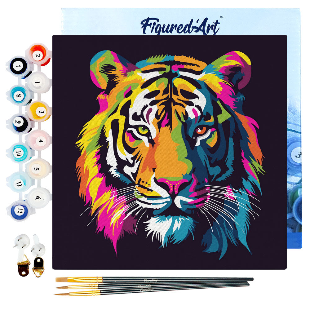 Mini-Malen nach Zahlen 8 x 8 gerahmt - Tiger Abstract Pop Art