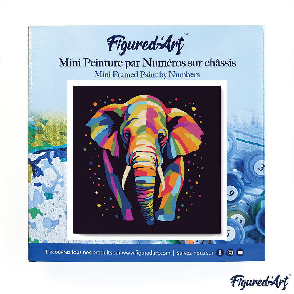Mini-Malen nach Zahlen 8 x 8 gerahmt - Elefant Abstrakte Pop-Art