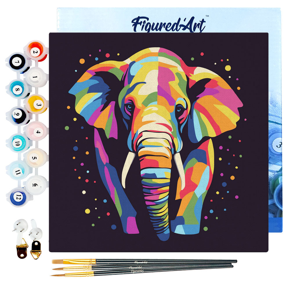 Mini-Malen nach Zahlen 8 x 8 gerahmt - Elefant Abstrakte Pop-Art