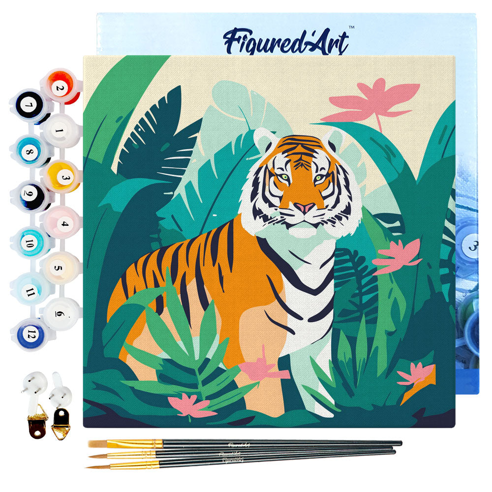 Mini-Malen nach Zahlen 8x8 gerahmt - Tropischer Bengaltiger