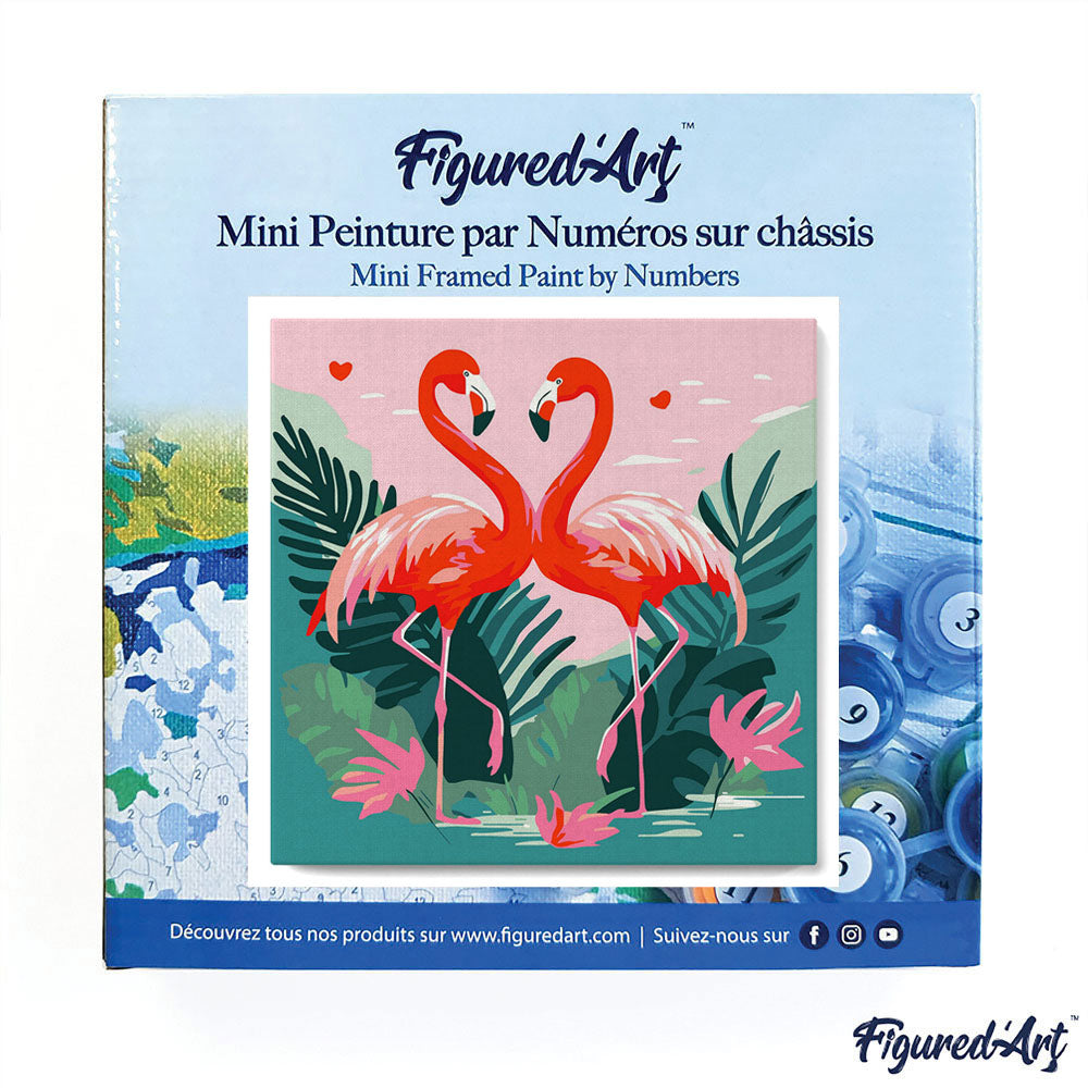 Mini-Malen nach Zahlen 8x8 gerahmt - Tropische Flamingos