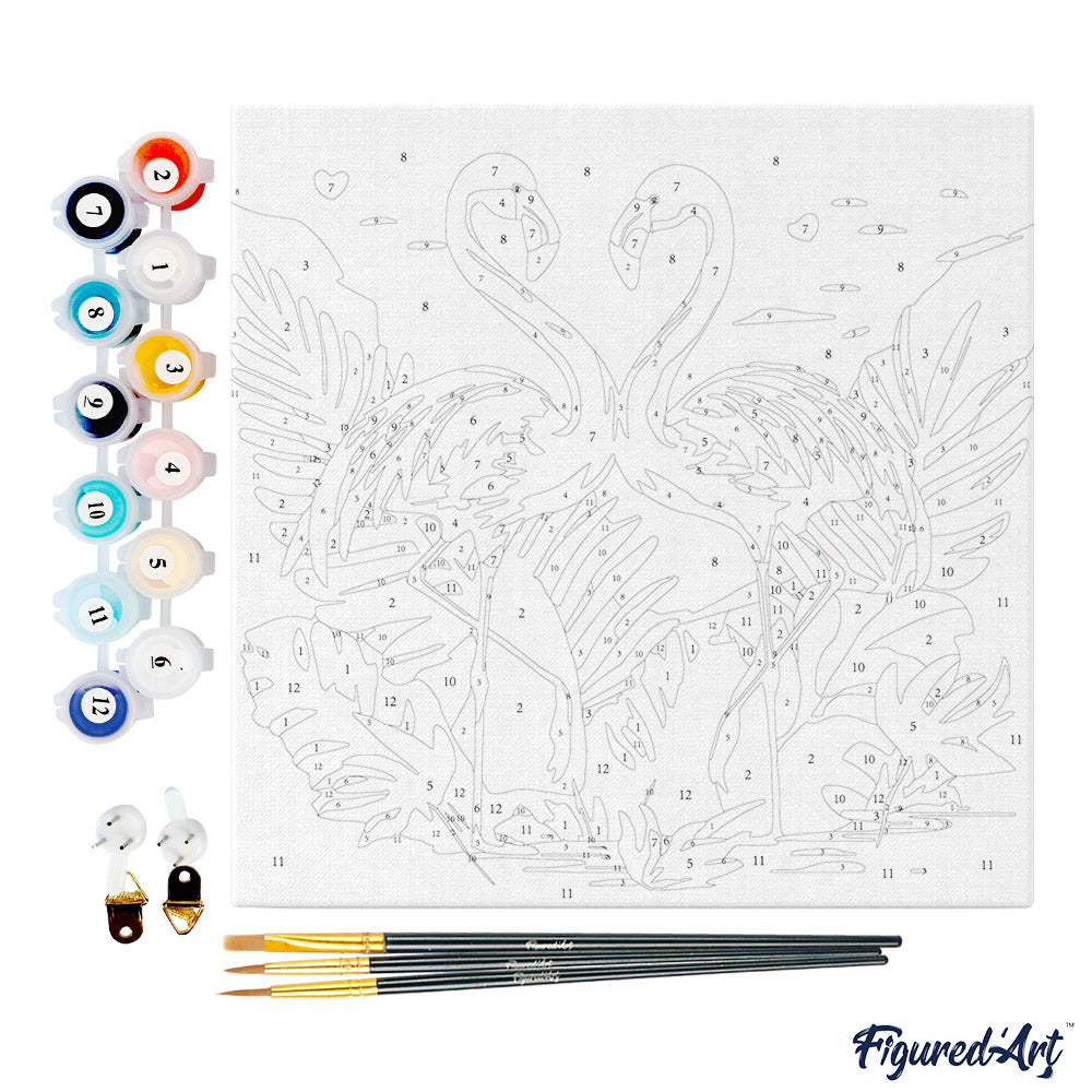 Mini-Malen nach Zahlen 8x8 gerahmt - Tropische Flamingos