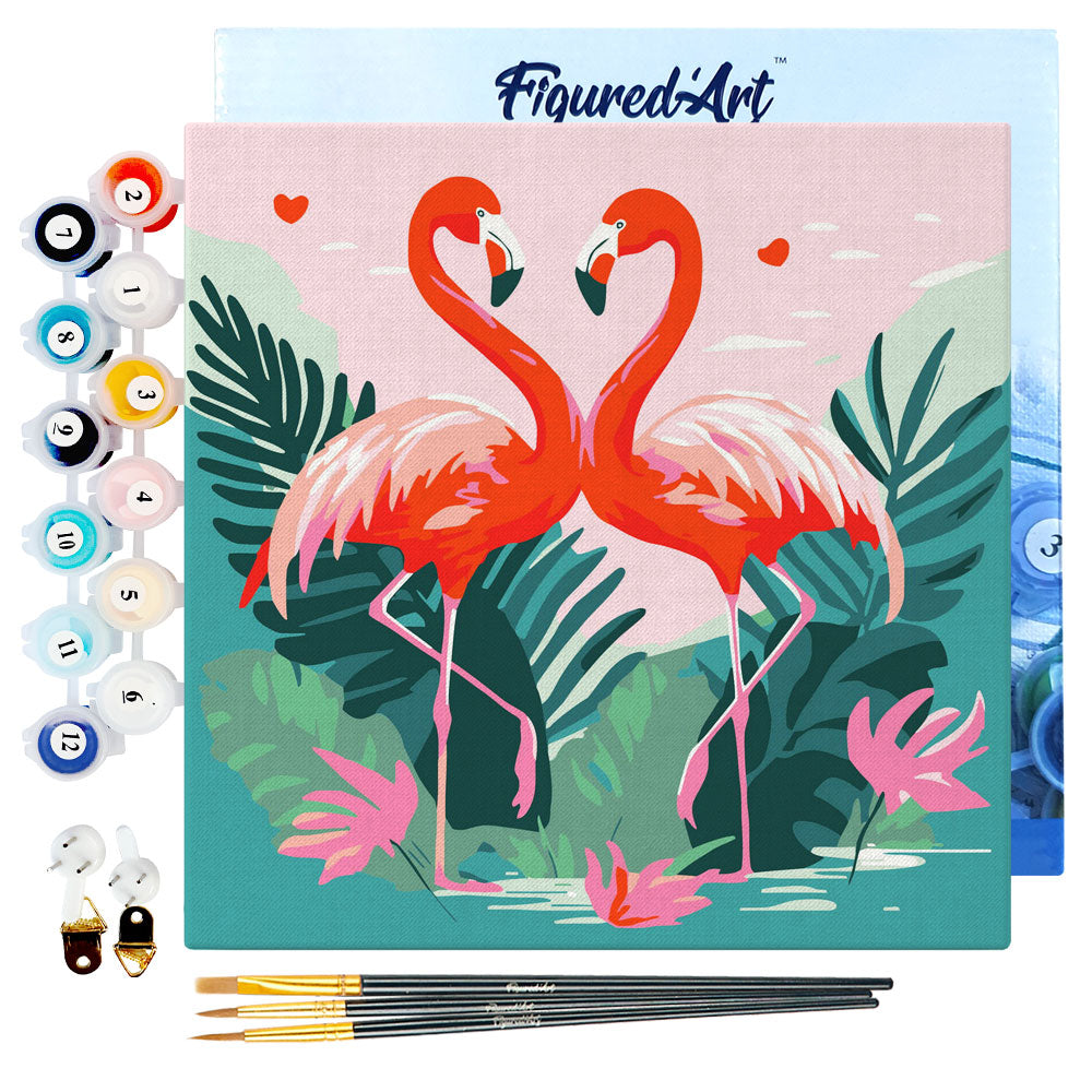 Mini-Malen nach Zahlen 8x8 gerahmt - Tropische Flamingos