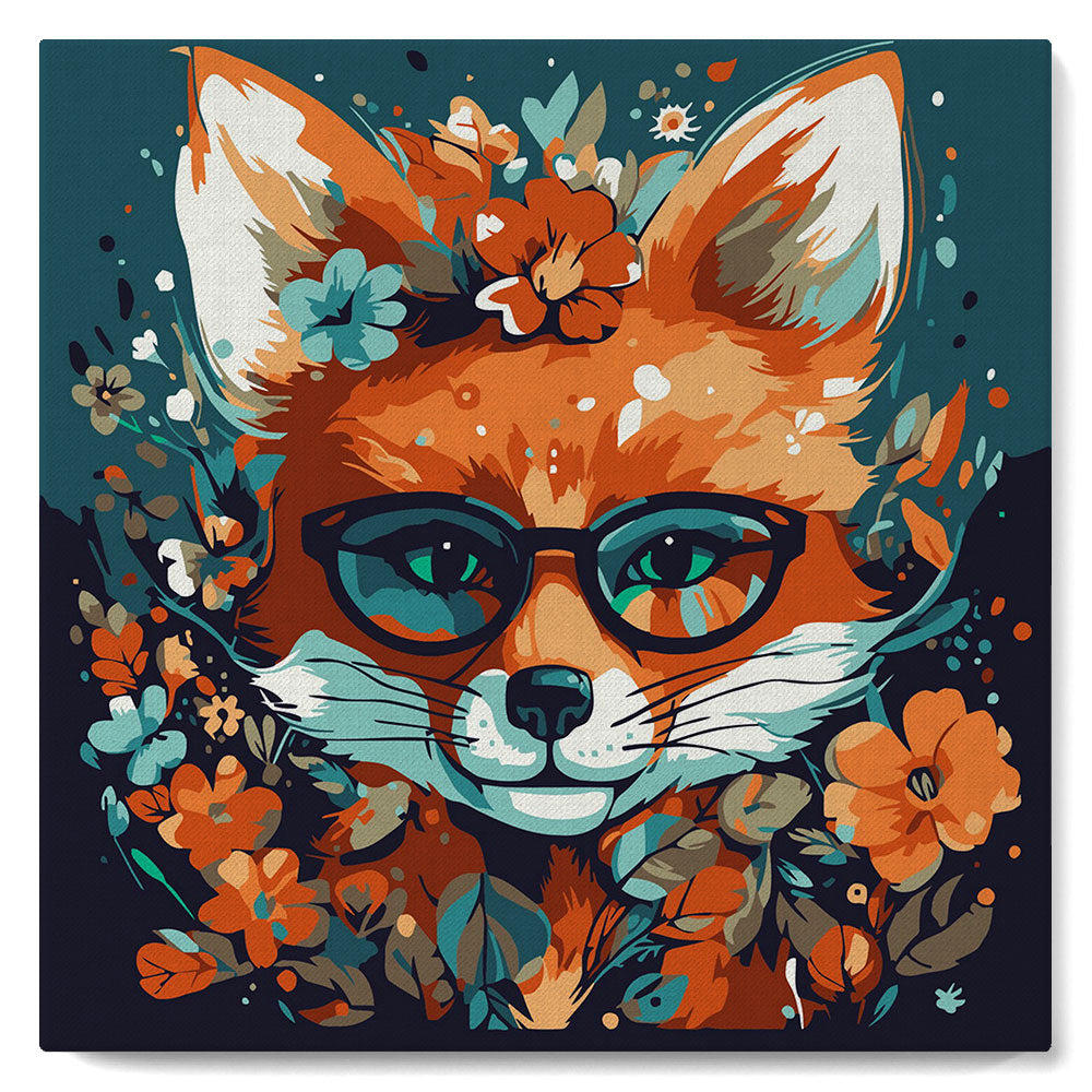 Mini-Malen nach Zahlen 8x8 gerahmt - Fantasy-Fuchs und Blumen