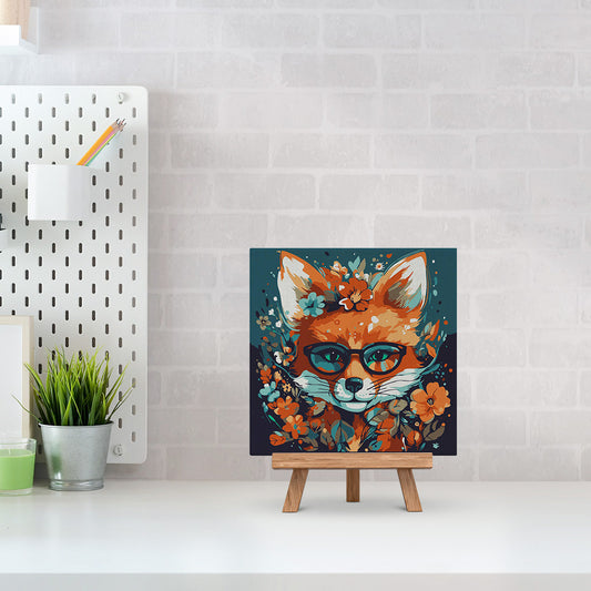 Mini-Malen nach Zahlen 8x8 gerahmt - Fantasy-Fuchs und Blumen